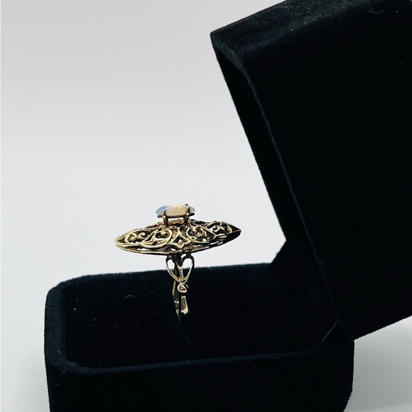14k Gold Vintage Filigree Natural Opal Ring - Picture 6 of 9